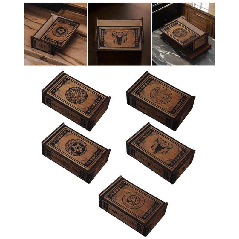 Portable Wood Tarot Cards Box Push Pull Cards Box Gift Case Divination Card Storage Container Witch Decoration Enduring
