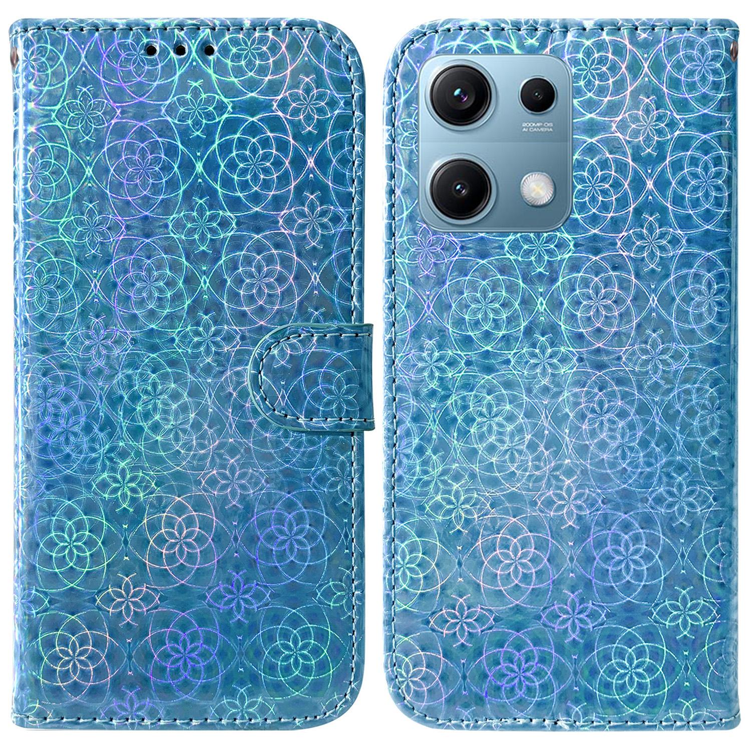 

For Xiaomi Redmi Note 14S 4G Stand Case Dazzling Flower Leather Phone Cover Blue