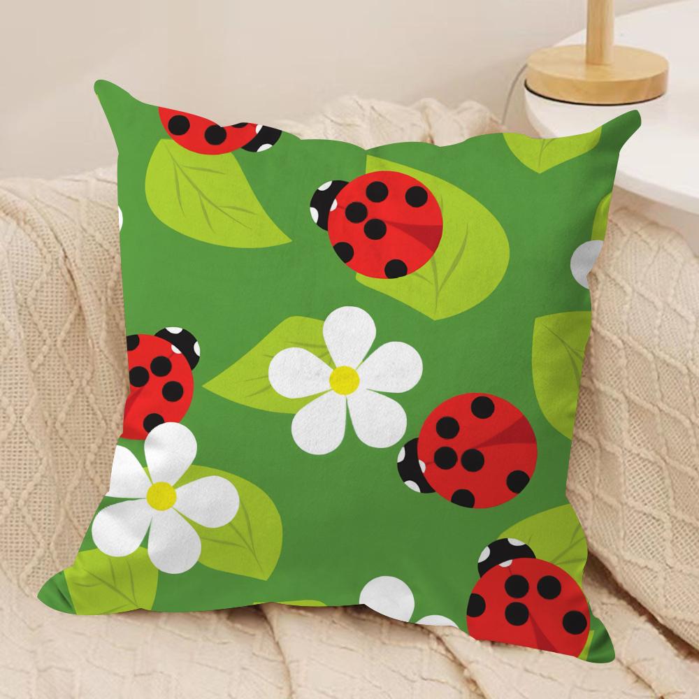 Cute Cartoon Ladybug Cushion Cover Short plush Doublesided Print Square Throw Pillow Covers Sofa Home Cushion Decor