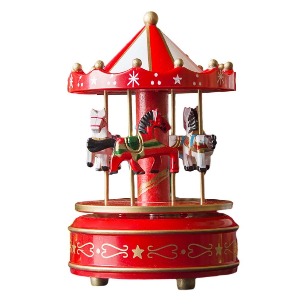 Christmas Wooden Carousel Music Box Turn Horse Shaped Hand Painted Ornament Rotating for Anniversary Present Durable