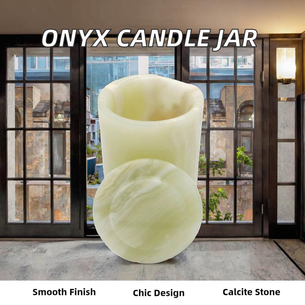 Modern Design Real Stone Marble Onyx Candle Jar Holder Polished Surface for Hotels