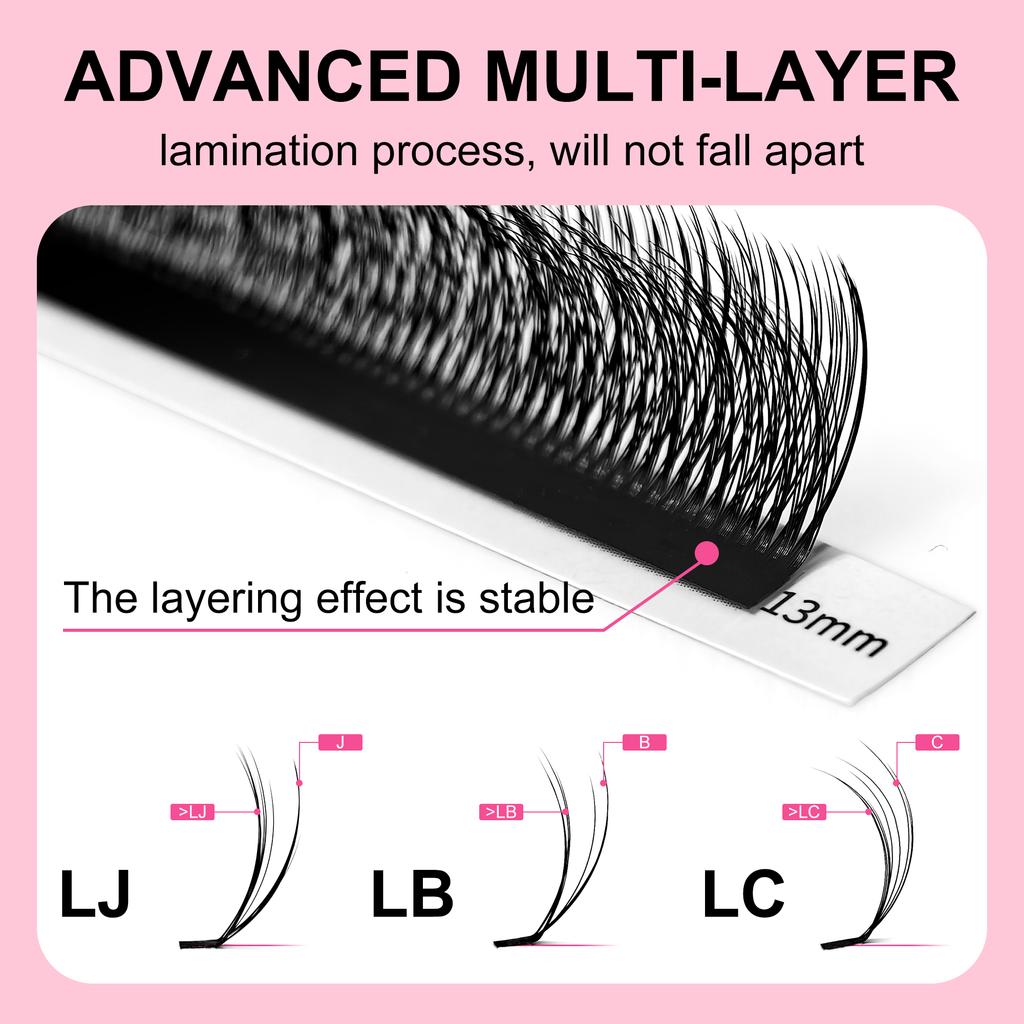 ABONNIE 5D Multi Layer Lashes Camellia Lash Extensions LJ/LB/LC Curl Wild Fluffy Double-Layer Individual Eyelash Extension