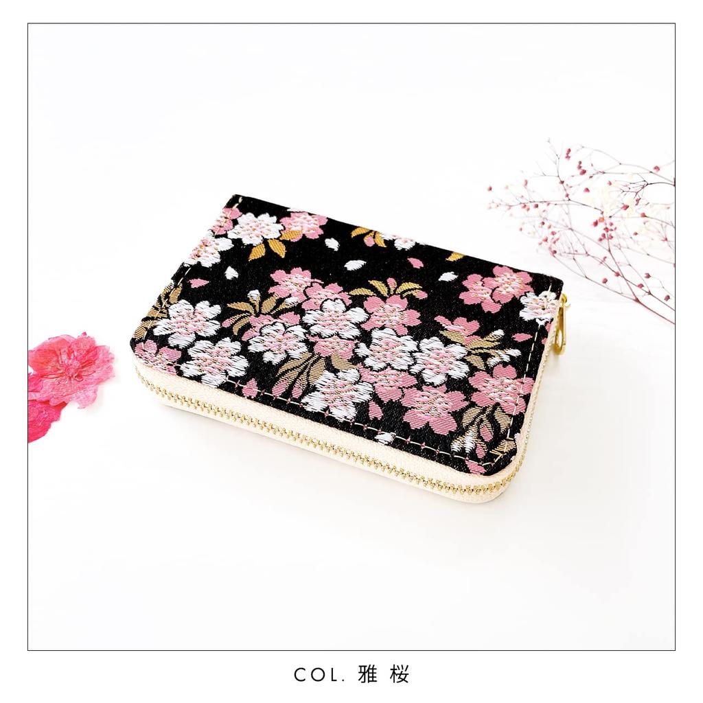Mini Carteira Nishijin-ori, Pequena, Estilo Japonês, Zíper Redondo, para Homens e Mulheres [NB], Padrão Onda Noturna