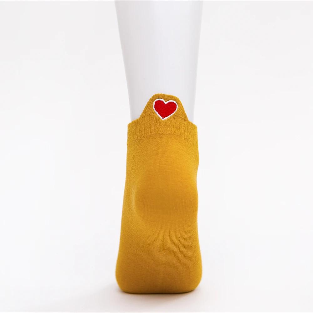 New Women's Summer Spring Cartoon Cotton Funny Embroidery Red Heart Socks Cute Girls Colorful Short Ankle Sokken Dropship