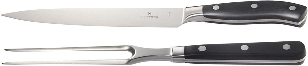 VICTORINOX Carving Knife and Fork Knives for BBQ and Steak Grand Set, Set, Black, Professional-Grade Grilling, Maître, Forged, 7.7243.2