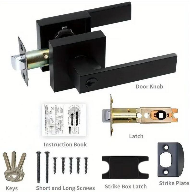 American Heavy-duty Handle Lock Aluminum Alloy Door Lock S Slot Key Square Black Bathroom Door Lock