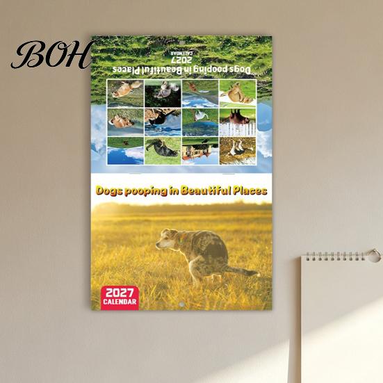 Yearly Appointment Tracker 2027 Wall Calendar, Dogs Pooping in Beautiful Places 12 Monthly Jan. Planner - Dec. 2027, Funny Dog Gag Gifts for