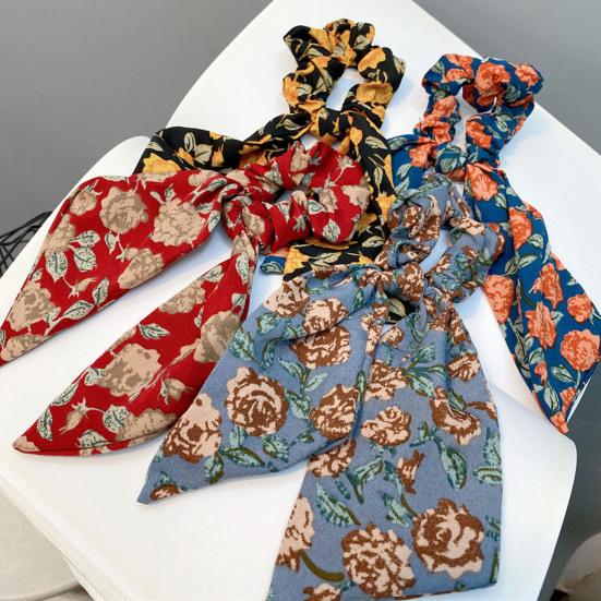 Hair Tie Floral Print Long Ribbon Chiffon Fabric Hair Rope Easy to Wear Bun Half-Tied Hairstyles Ponytail Holder Hair Accessory