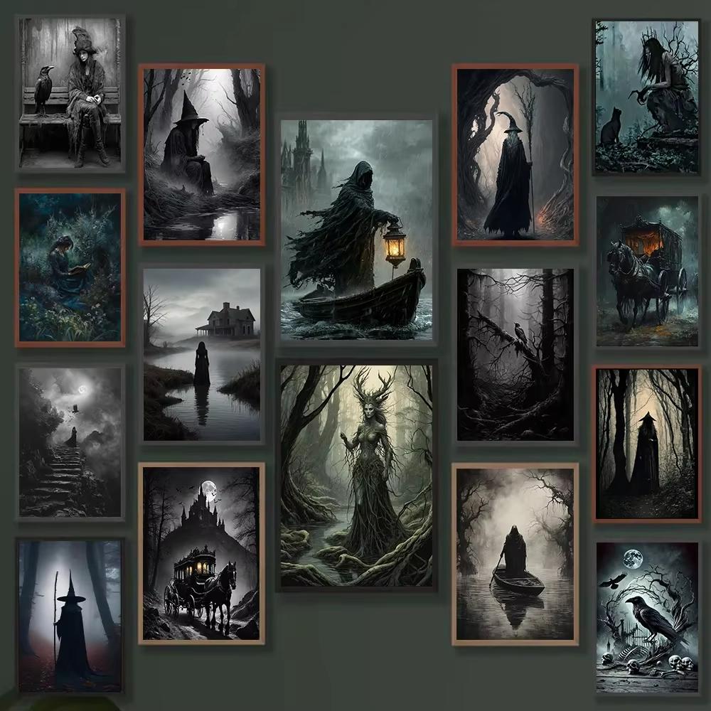 Dark Academia Art The Witch Demon Poster Prints For Living Room Home Decor Magic World Gothic Crow Canvas Painting Wall Art G