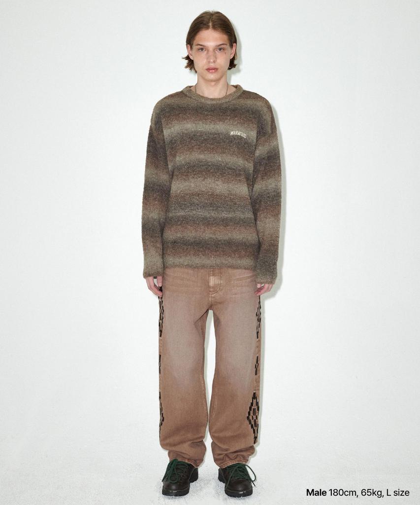 MAHAGRID Varsity Logo Gradation Knit Sweater Brown(Mg2Efmk606A)