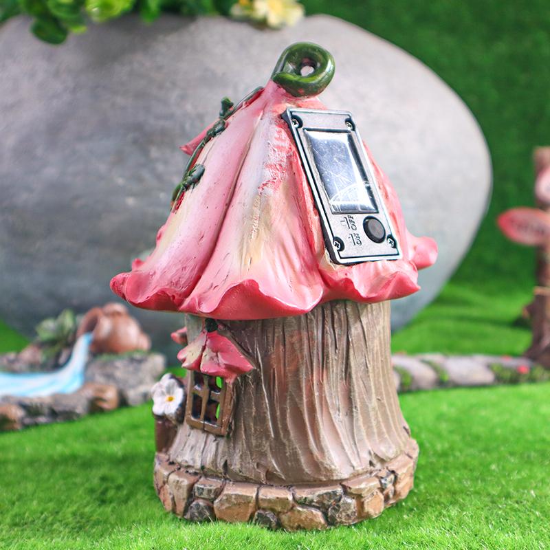 Creative Mushroom House & Flower House Ornaments Solar-Powered Garden Figurines, Yard Landscape Decor, Resin Handicrafts
