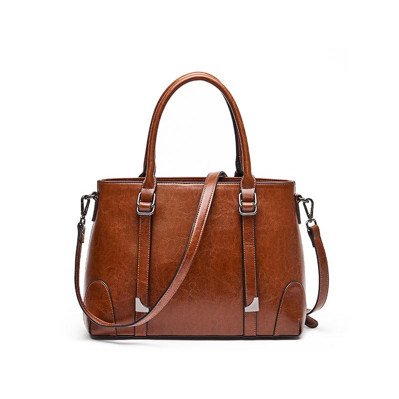 Women Shoulder Cross Body Handbag Top Handle Bag Genuine Leather Casual Designer Lady Female Oil Wax Cowhide Messenger Tote Bag