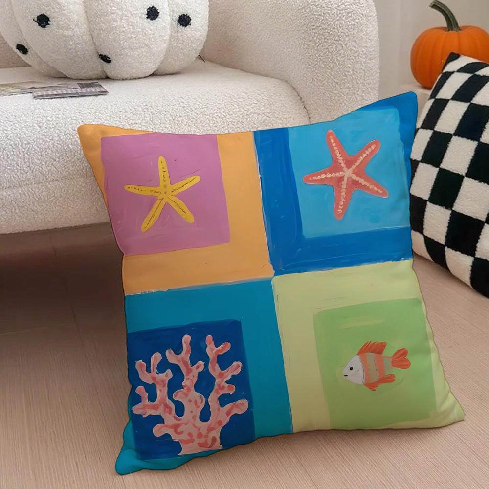 Meeresleben Kissenbezug Sofakissenbezug Versteckter Knopf Strapazierfähiges Polyester Stuhlkissen