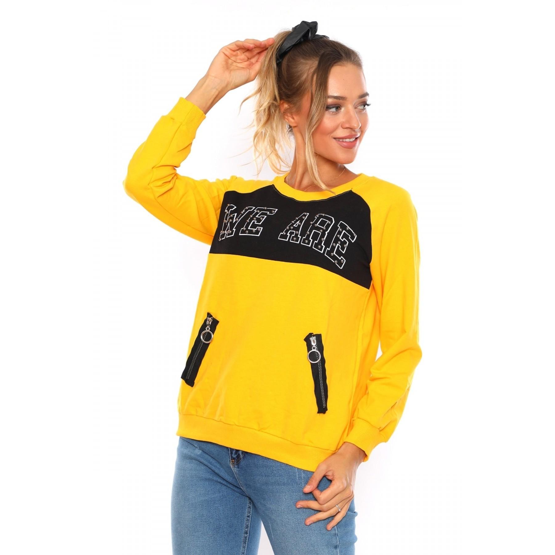 

Женская толстовка с бусинами и искусственными карманами L чёрный