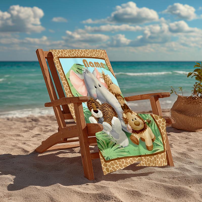 Custom Name Ultra-Soft Beach Towel with Animals Theme,Ideal for Pool - Camping, Diving - Perfect Travel Essential, Vibrant Beach Towel.