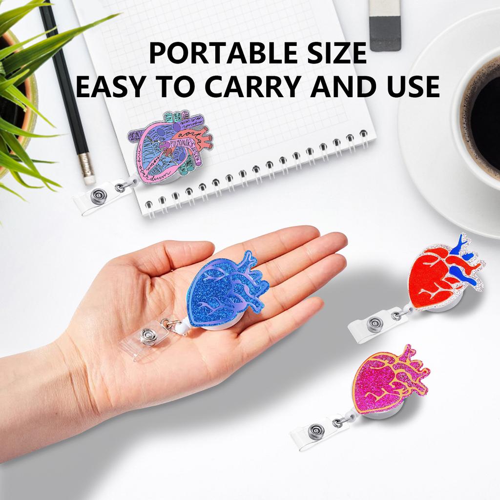 5Pcs Heart-shaped Acrylic Badge Reel Secure Nurse Badge Holder Clips Convenient Easy Pull Button Cord for Doctor Student
