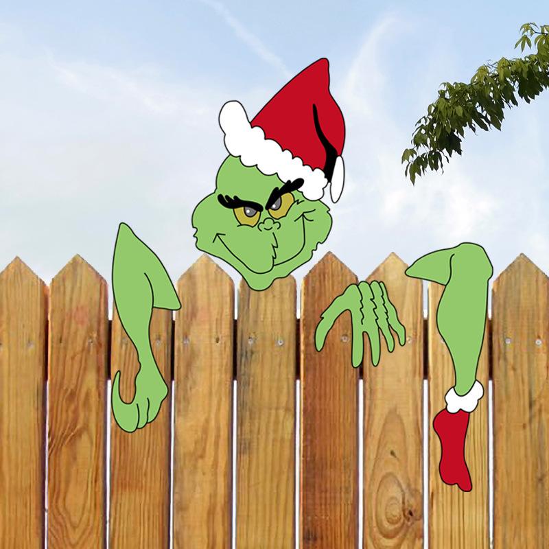 Funny Santa Claus Fence Outdoor Christmas Animal Reindeer Charming Ornaments New Year Party Decorations For Home Navidad