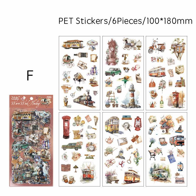6pcs Literary Retro Stickers PET Materials DIY Scrapbooking Art Collage Stationery Planner Decor Diary Stickers