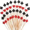 100pcs Bamboo Cocktail Picks Poker Theme Party Toothpick Sticks Playing Card Suit Patterns for Appetizers Fruit Dessert Decorations