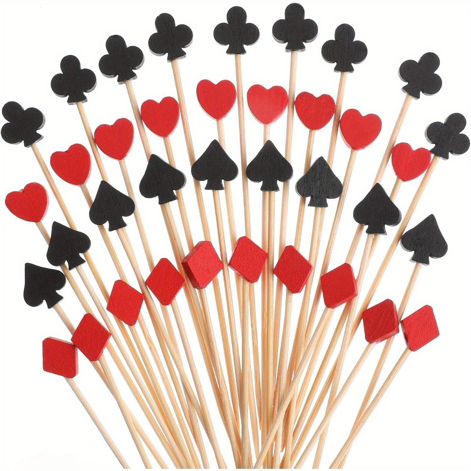 

100 шт. бамбуковых коктейльных шпажек, тематика покера, зубочистки с узорами карточных мастей для закусок, фруктов, десертов, для украшения