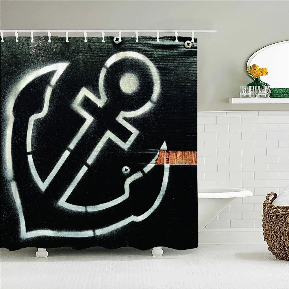 High Quality Nautical Anchor 3D Printed Fabric Shower Curtains Waterproof Bathroom Curtain Bathroom Decor with 12 Hooks