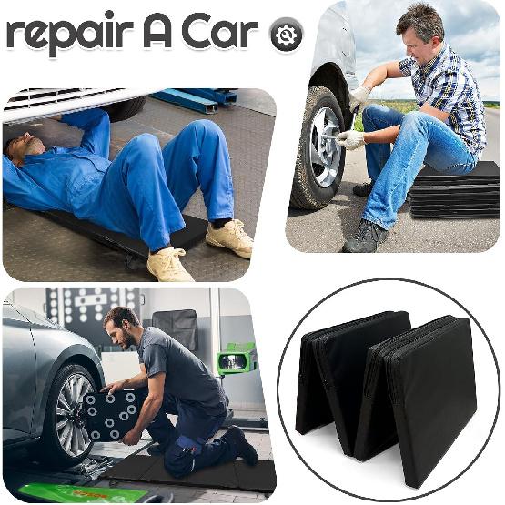 Foldable Mechanics Mat For Garage Work, 48 X 16 X 1.2 In Thick EPE Knee Pad Waterproof PU Leather Folding Mat With Carry Handle Portable For Garage,