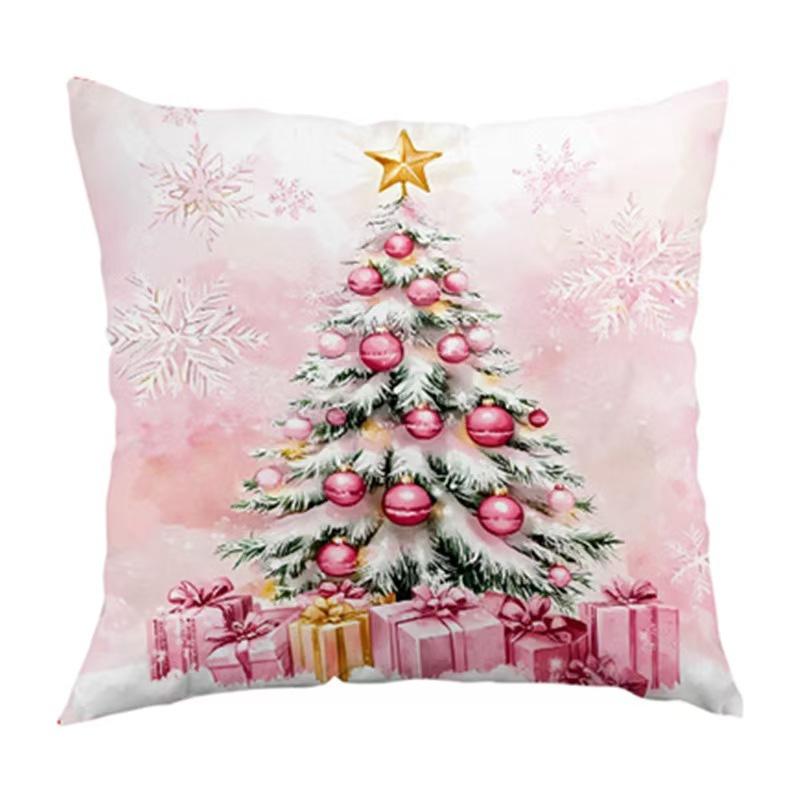 Pink Christmas Throw Pillow Cover Linen Holiday Decoration Living Room Sofa Cushion Cover Cushion Cover Car Decoration