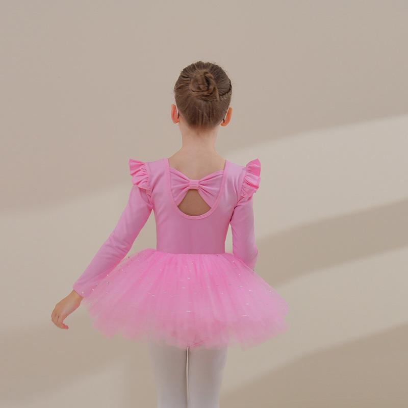 Ballet Skirt Preschool Grading Training Dresses Long Sleeved Pure Cotton Blue Girls' Training Clothes Children's Dance Clothes