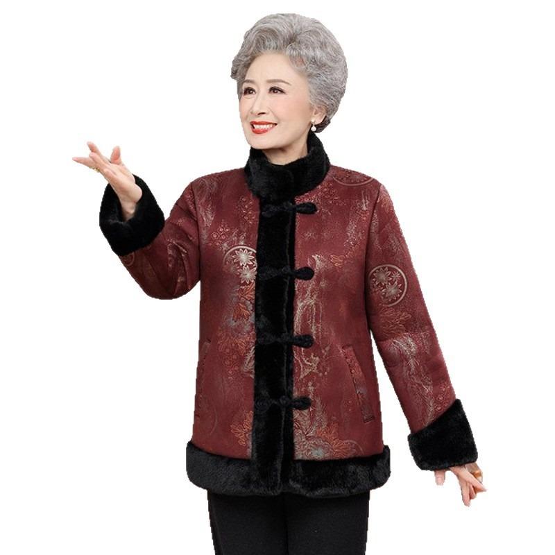Middle-aged elderly winter clothing fur integrated fleece thickened female grandma mother fleece jacket elderly warm clothes female