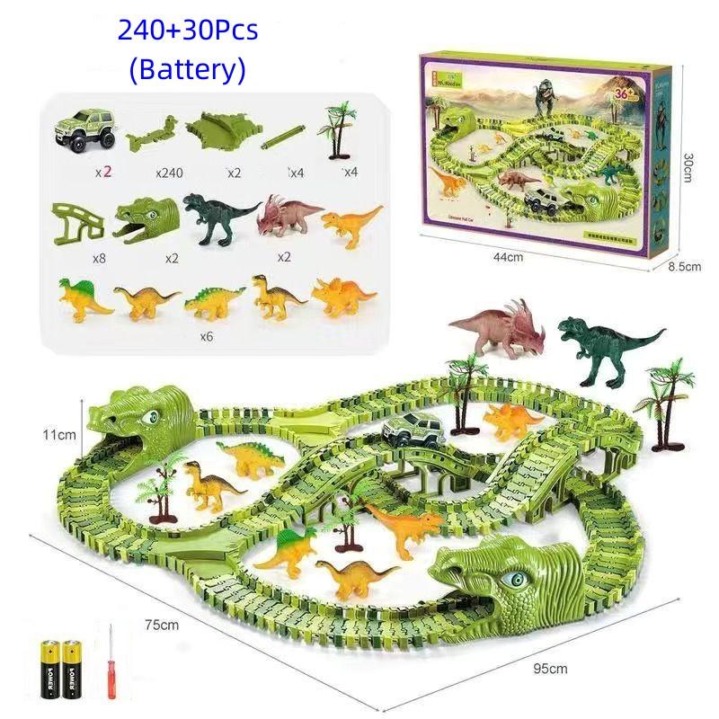 Dinosaur Race Track Set Rail Car Toys Assembly Bend Flex Racing Track Led Electronic Flash Light Car Toys for Children Years Gift