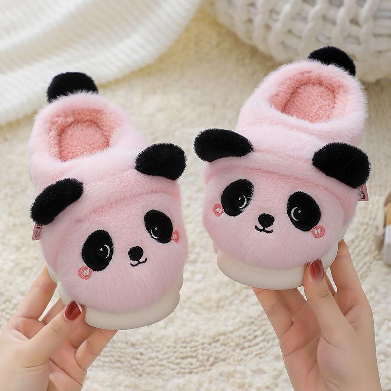 Nové zimní domácí pantofle dívky panda boty děti teplé domácí pantofle kožešinová zvířátka dítě nadýchané pantofle kawaii vnitřní podlahové boty