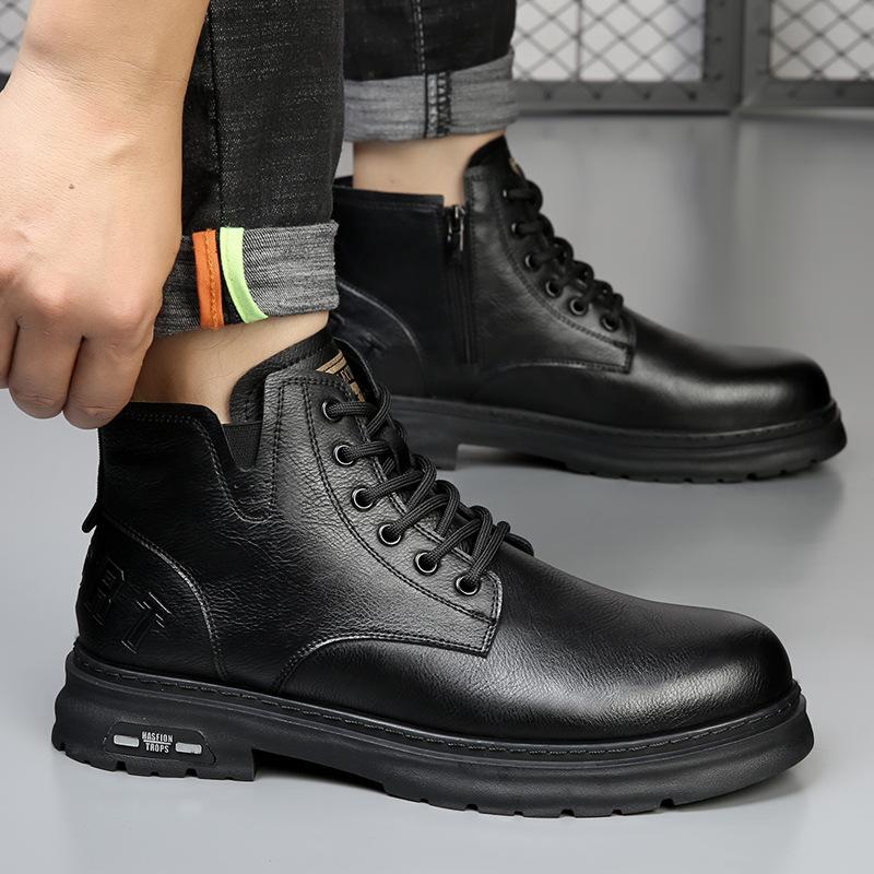 Męskie buty zimowe nowe brytyjskie buty skórzane retro męskie wysokie skórzane ciepłe i aksamitne codzienne narzędzia Martin buty