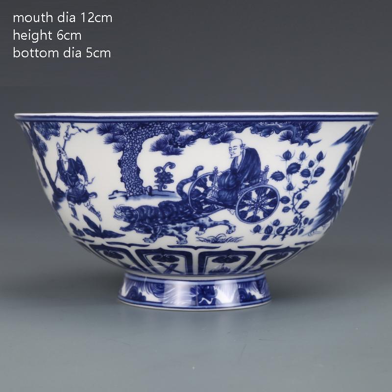 Qing Dynasty Qianlong Year Mark Blue And White Figure Guiguzi Downhill Bowl Antique Ornaments Porcelain Antique Collection