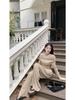 Women's Two-Piece Set: Tea-Colored One-Shoulder Irregular Top and Grey Wide-Leg Pants for Autumn