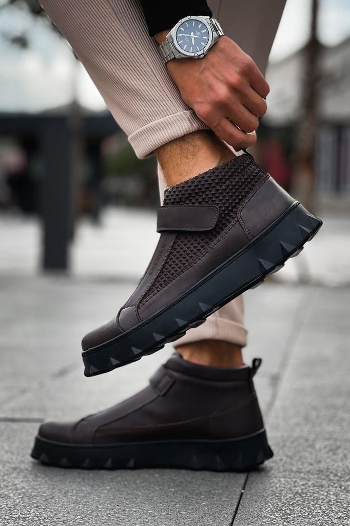 Men's Fashion Faux Leather Flat Heeled Boots Bootie CPyramid Long Boots Black Shoes