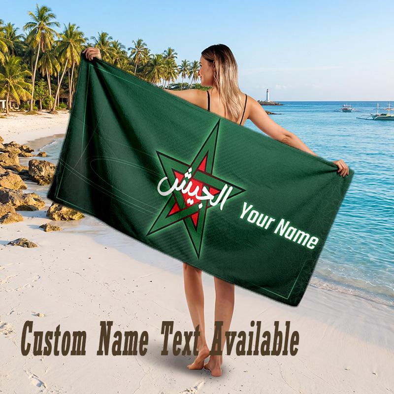 Morocco Football Design Beach Towel Custom Text Large Towel for Beach Vacation