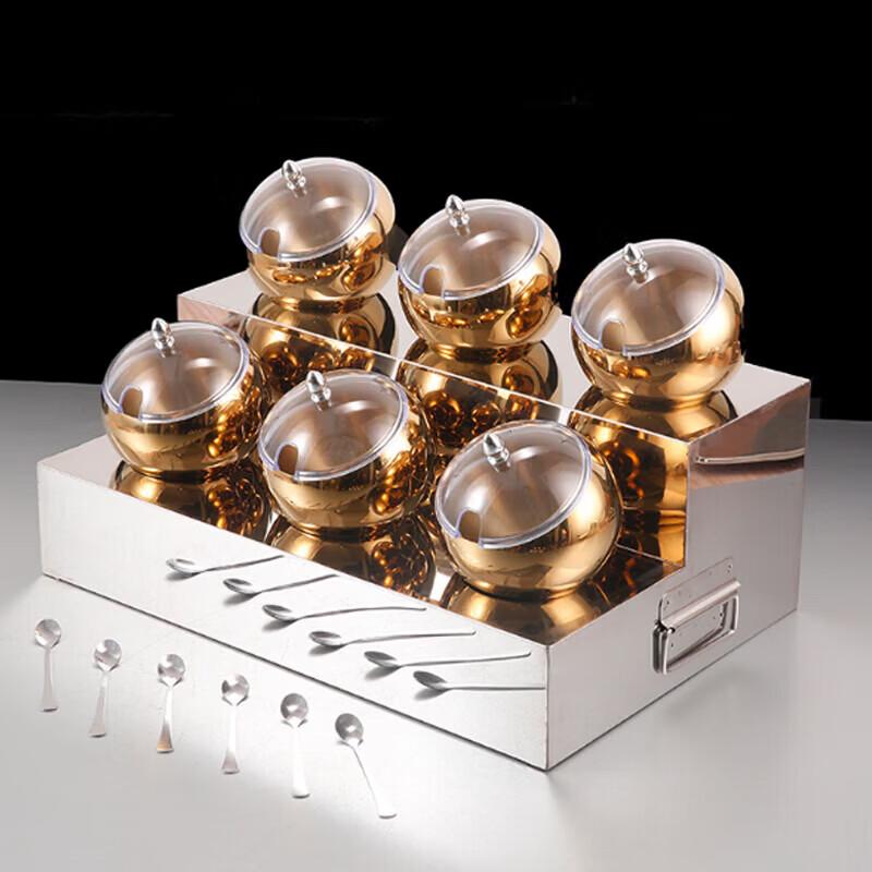 HUIHUADU Stainless Steel 6-Compartment Slanted Condiment Station