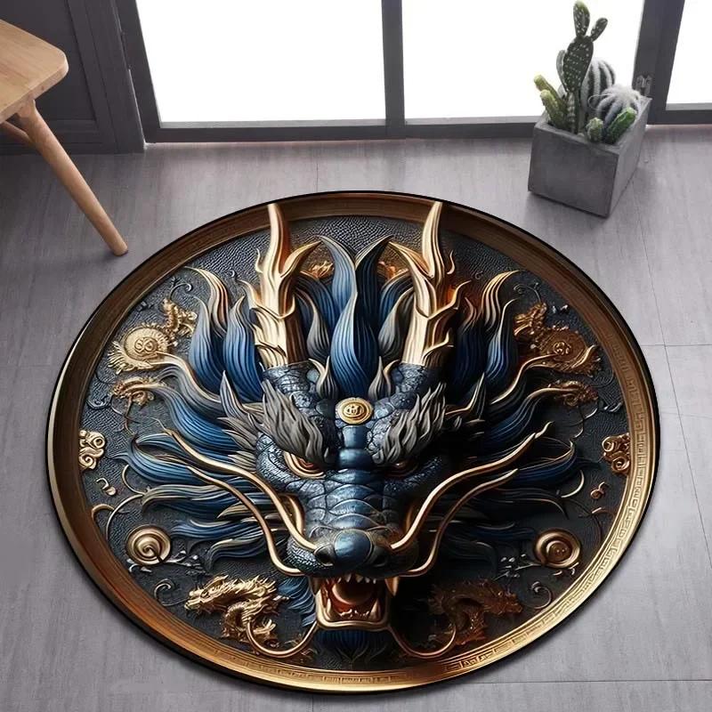Cartoon 3D Dragon Round Area Rug – Non-Slip Floor Mat for Living Room or Bedroom – Game Room Decor, Kids Play Carpet