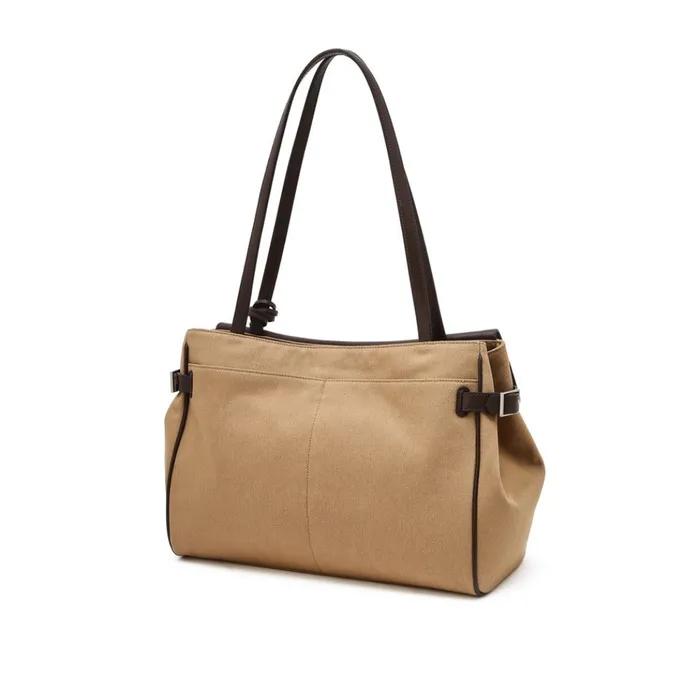 Aura Commute Brown Canvas Leather Combination Shoulder Bag L HIBA6E159I2
