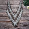 V Collar Design Mesh Lace Appliques Silver Sequins Dress Decoration Appliques  Gown Embellishment
