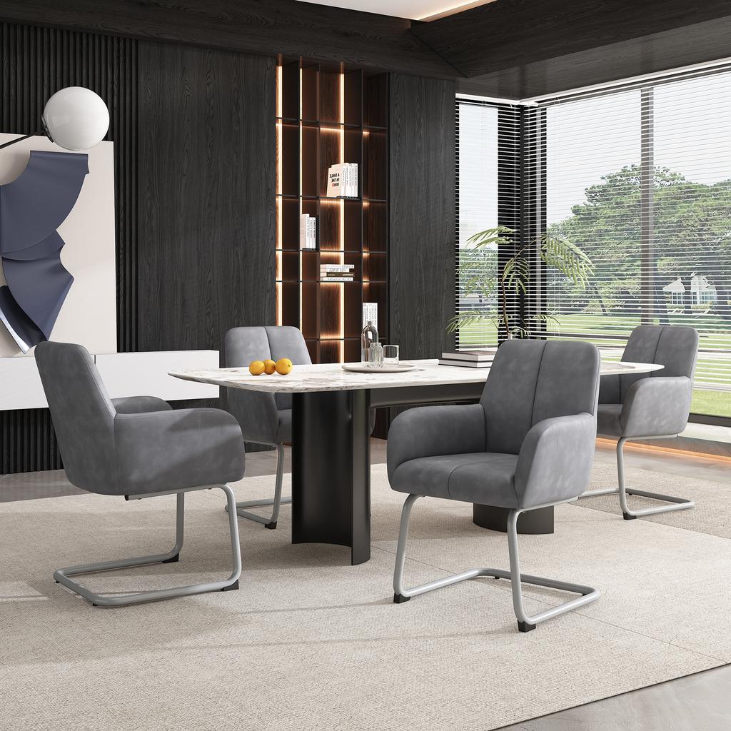 Dining Chair, Set of 2, Armchair, Modern, Minimalist Casual Chair, Living Room-Bedroom Chair with Curved Steel Feet, Grey [OLD SKU:WF310649AAG]