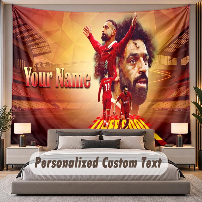 Custom Name Text Tapestry Mohamed Salah Personalized Polyester Wall Tapestry For Bedroom And Room