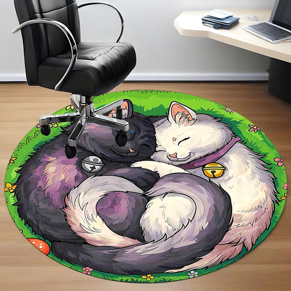 1pc Cats Harmony Office Round Area Rug, Under Office Chairs Bedroom Living Room Home Decor, Room Deco