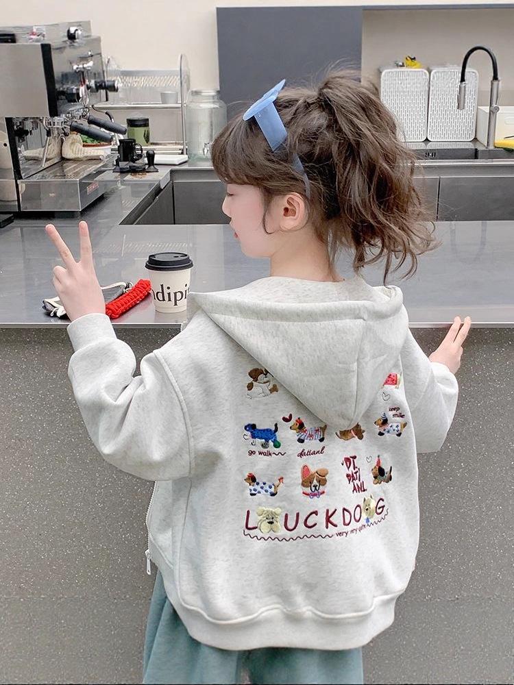 2025 Spring/Autumn Girls' Cartoon Print Hooded Coat - Stylish Korean Design for Medium & Large Kids