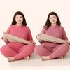 Unisex Plus Size Thermal Underwear Set with Thickened Velvet and Lambskin, Round Neck, for Autumn and Winter