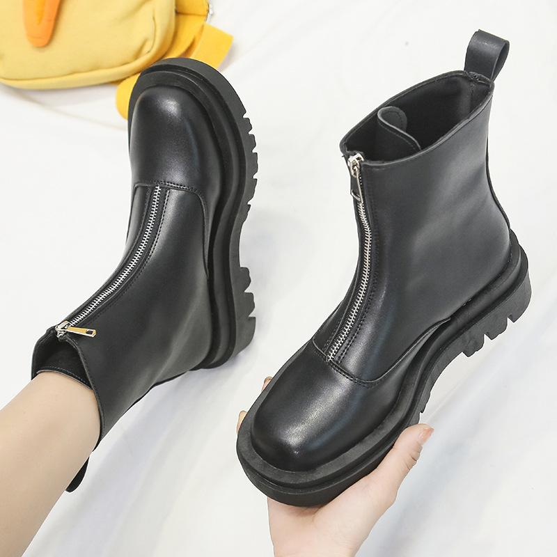 Fashion Square Ankle Boots Autumn Comfortable Soft Leather High Heel Boots Women's Fashion Zipper Simple Temperament Women's Shoes