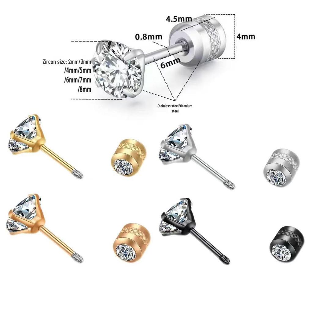 High-Quality Stainless Steel Double-Head Zircon Stud Earrings - Versatile Fashion Jewelry