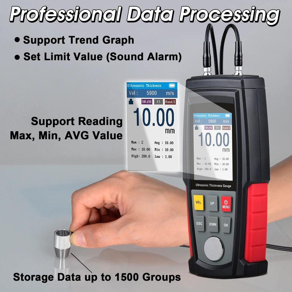 WT130A High Accuracy Ultrasonic & Paint Thickness Gauge for Cars Range 1.2-300mm Precision Measurement Data Storage