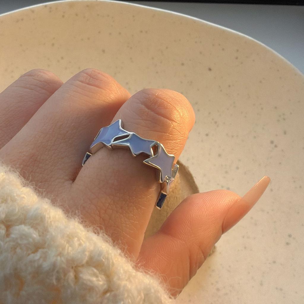 Copper Rings For Women Couple Minimalist Handmade Simple Blue Star Ring Fine Jewelry Gift Prevent Allergy