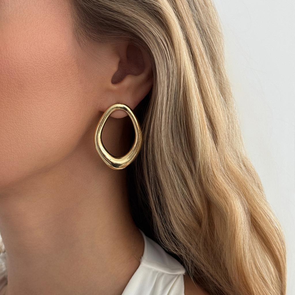 Unregelmäßige ovale gehämmertes Creolen Ohrringe Damen Gold/Silberbeschichtete Legierung Hängeohrringe Vintage Statement Schmuck Party Hochzeitsgeschenk